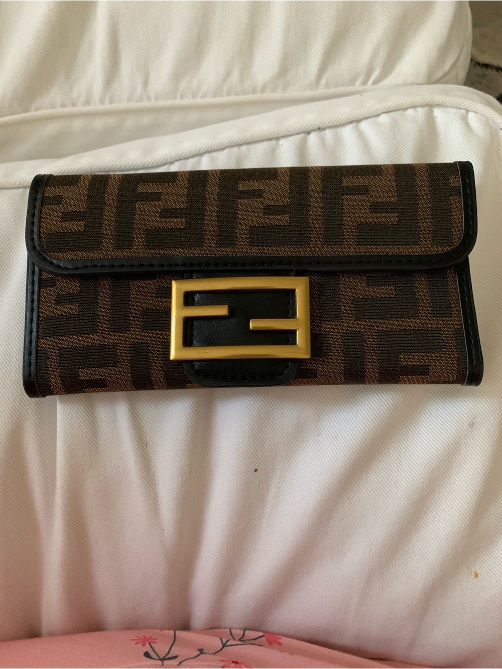 Brown FF Motif Continental Wallet with Gold Buckle